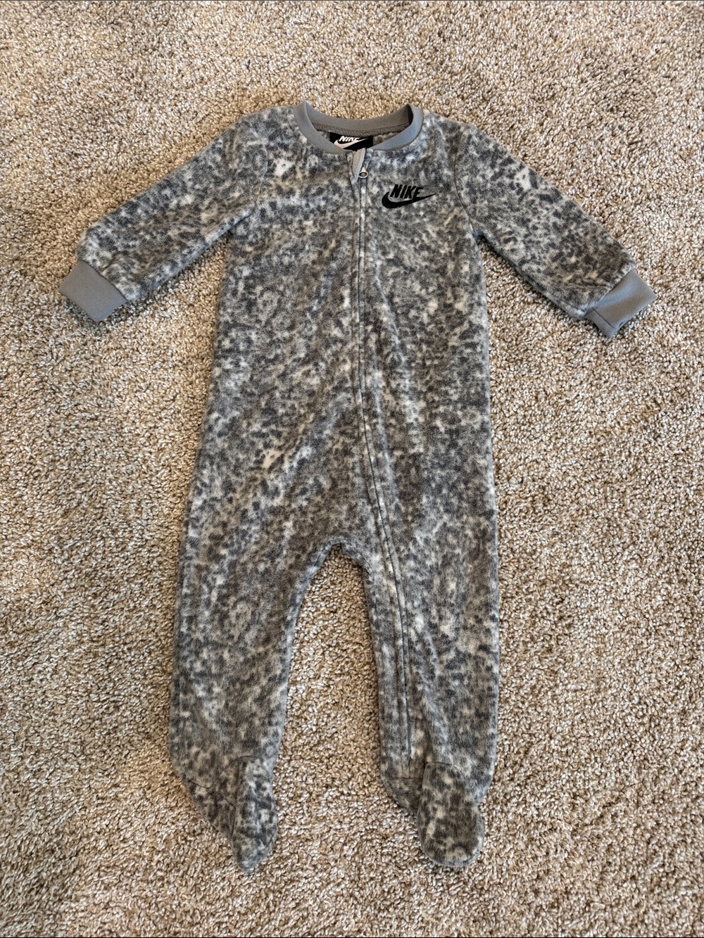 Nike Gray Plush Footed One-Piece Zip Sleeper